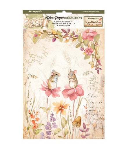 Set de 6 Papeles de arroz A4 Woodland Stamperia