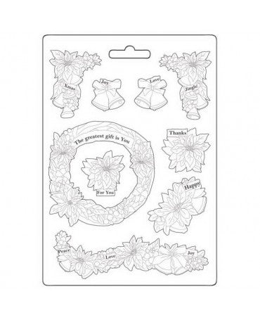 Molde flexible A5 Christmas Flor de pascua y campanas Stamperia