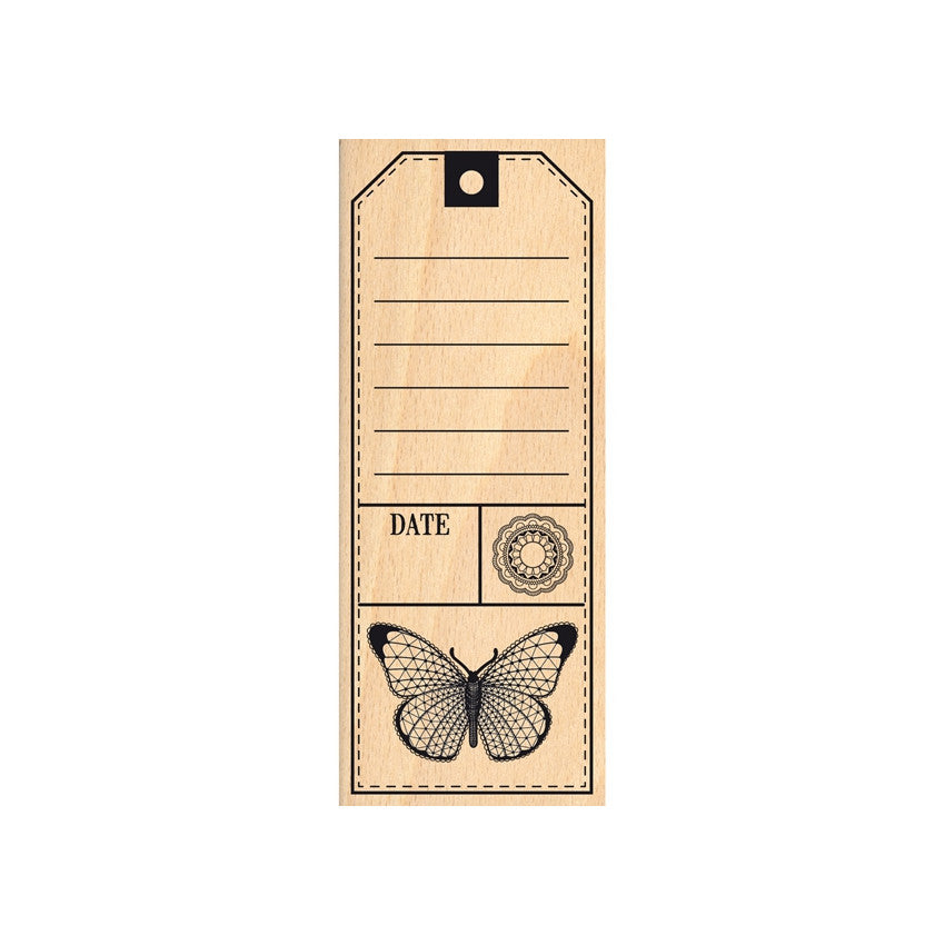 Sello de madera Tag con mariposa Florileges