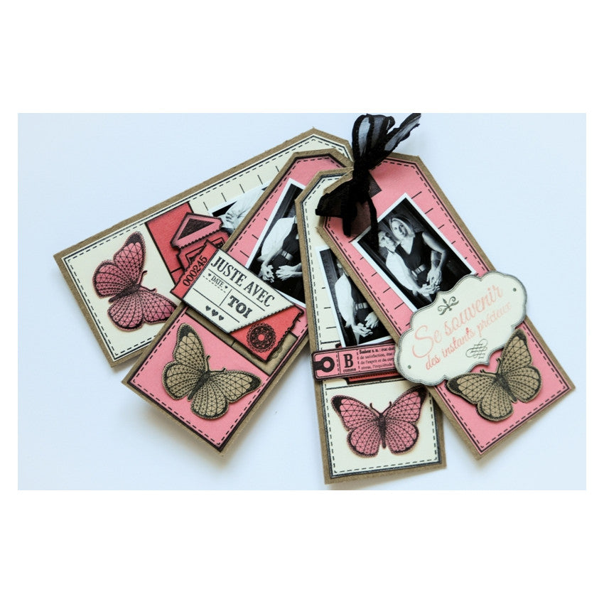 Sello de madera Tag con mariposa Florileges