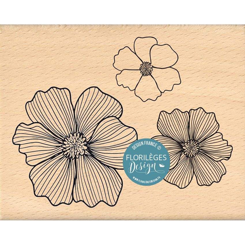 Sello de madera Flores de rayas Florileges