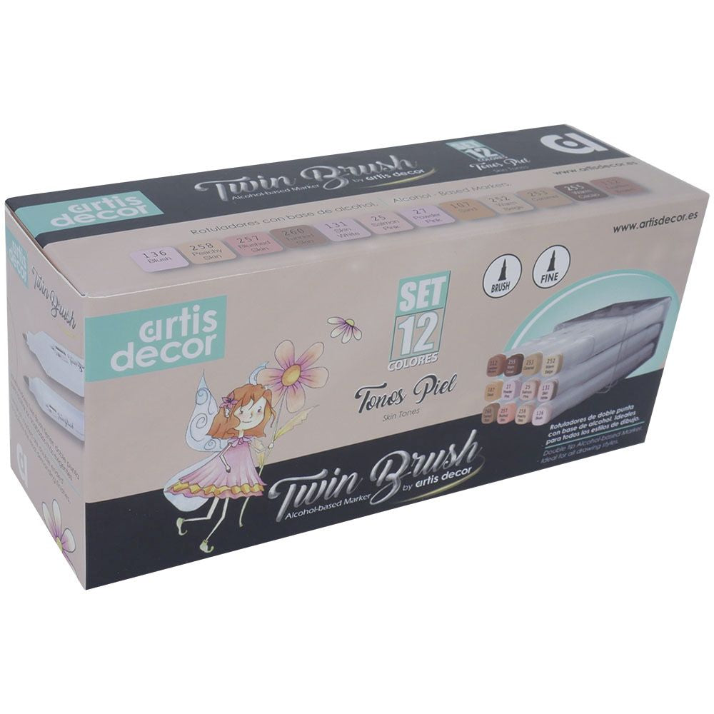 Set 12 Rotuladores Twin Brush (Pincel fino) Tonos Piel Artis Decor