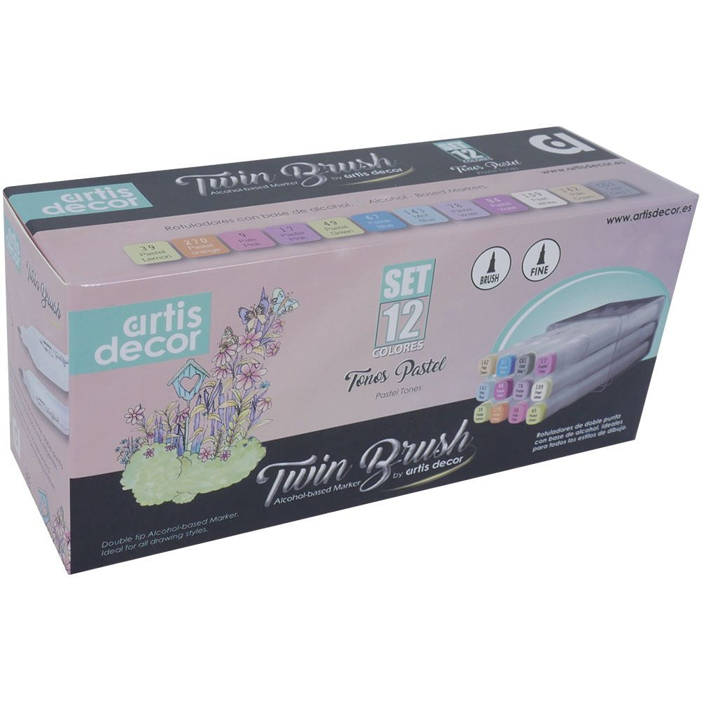 Set 12 Rotuladores Twin Brush (Pincel fino) Tonos Pastel Artis Decor