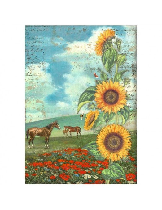 Papel de arroz A4 Sunflower Art Caballos Stamperia