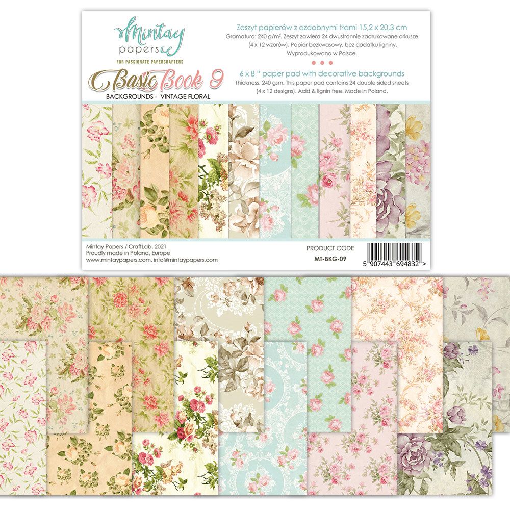 Basic Book 9 Vintage Floral 6”x 9” Mintay Papers