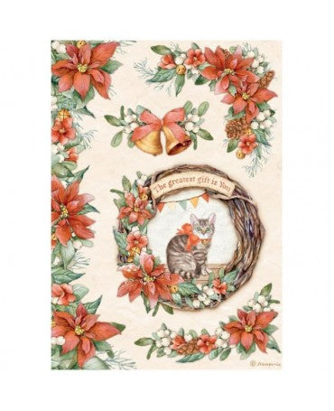 Papel de arroz A4 Guirnalda con Gato Around Christmas Stamperia