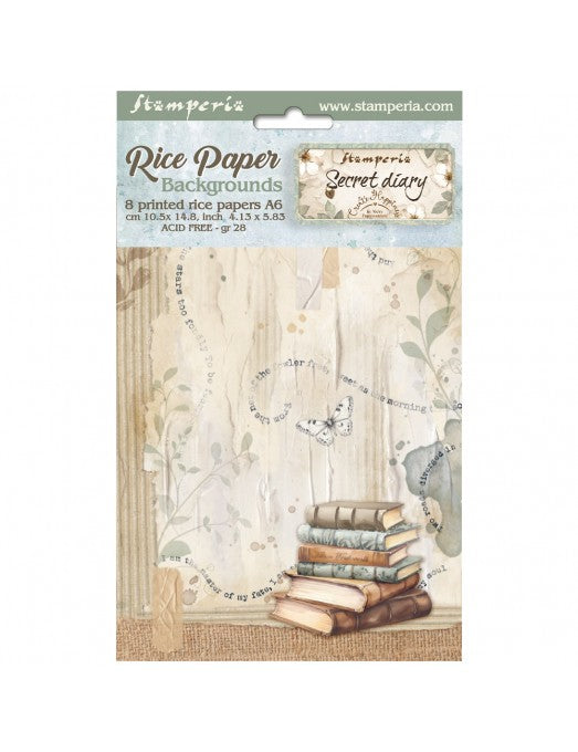 Papel Arroz A6 Backgrounds 8ud Secret Diary Stamperia