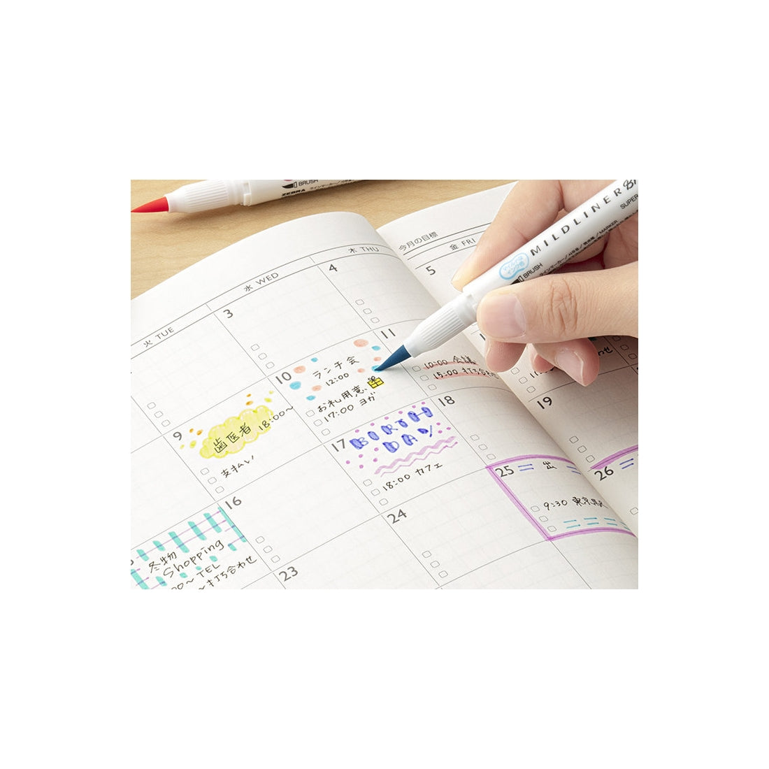 ZEBRA | Mildliner Brush Pen Rotulador Doble Punta Rosa Fluorescente-Pink