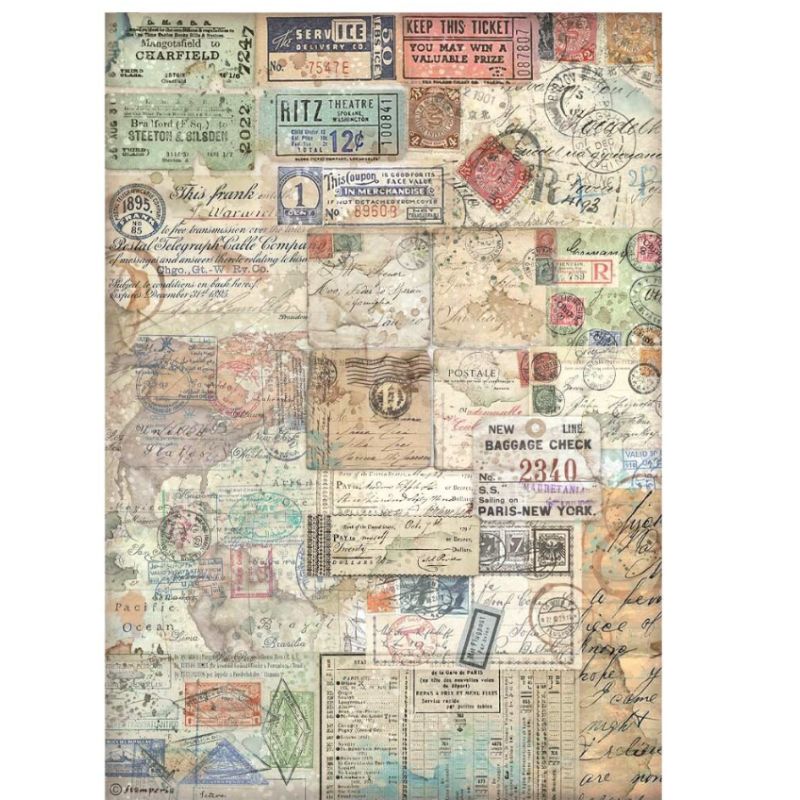 Papel arroz A4 Art of Travelling - Tickets Stamperia