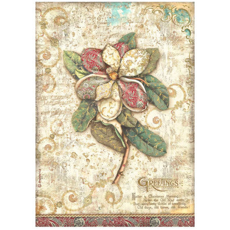 Papel de arroz A4 Christmas Greetings Flor Stamperia