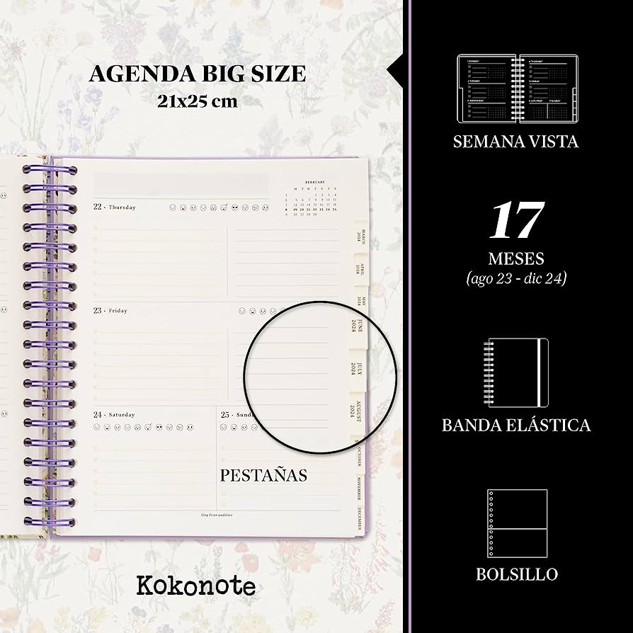 Agenda semana vista Big size Wild flowers Kokonote