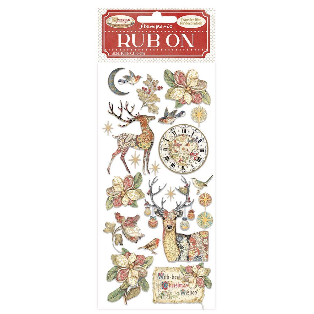 Transfer Rub on Christmas Greetings Ciervo Stamperia