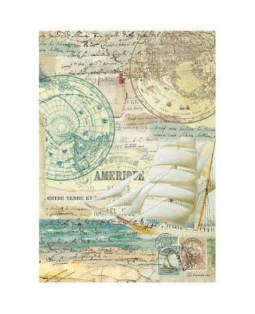 Papel de arroz A4 Around the World Sailing Ship Stamperia