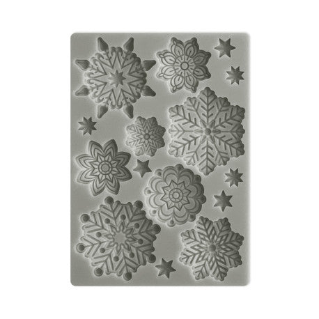Molde Silicona Christmas Greetings Copos de nieve Stamperia