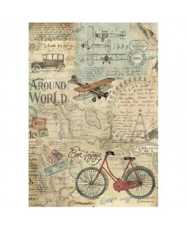 Papel de arroz A4 Around the World Bicicleta Stamperia