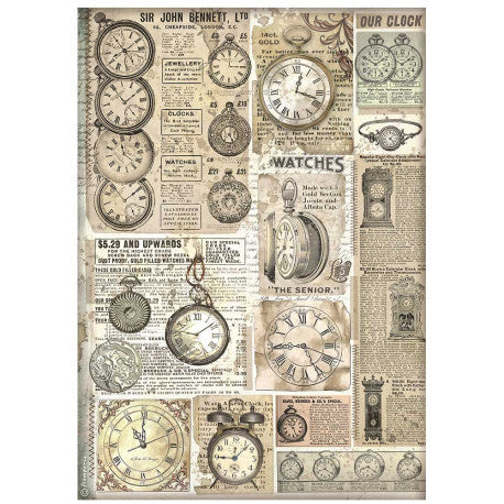 Papel de arroz A4 Relojes Brocante Antiques Stamperia