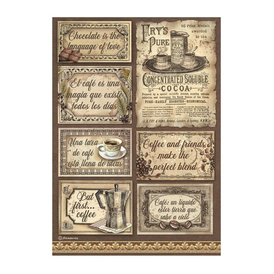 Papel de arroz A4 Labels Coffe and Chocolate Stamperia