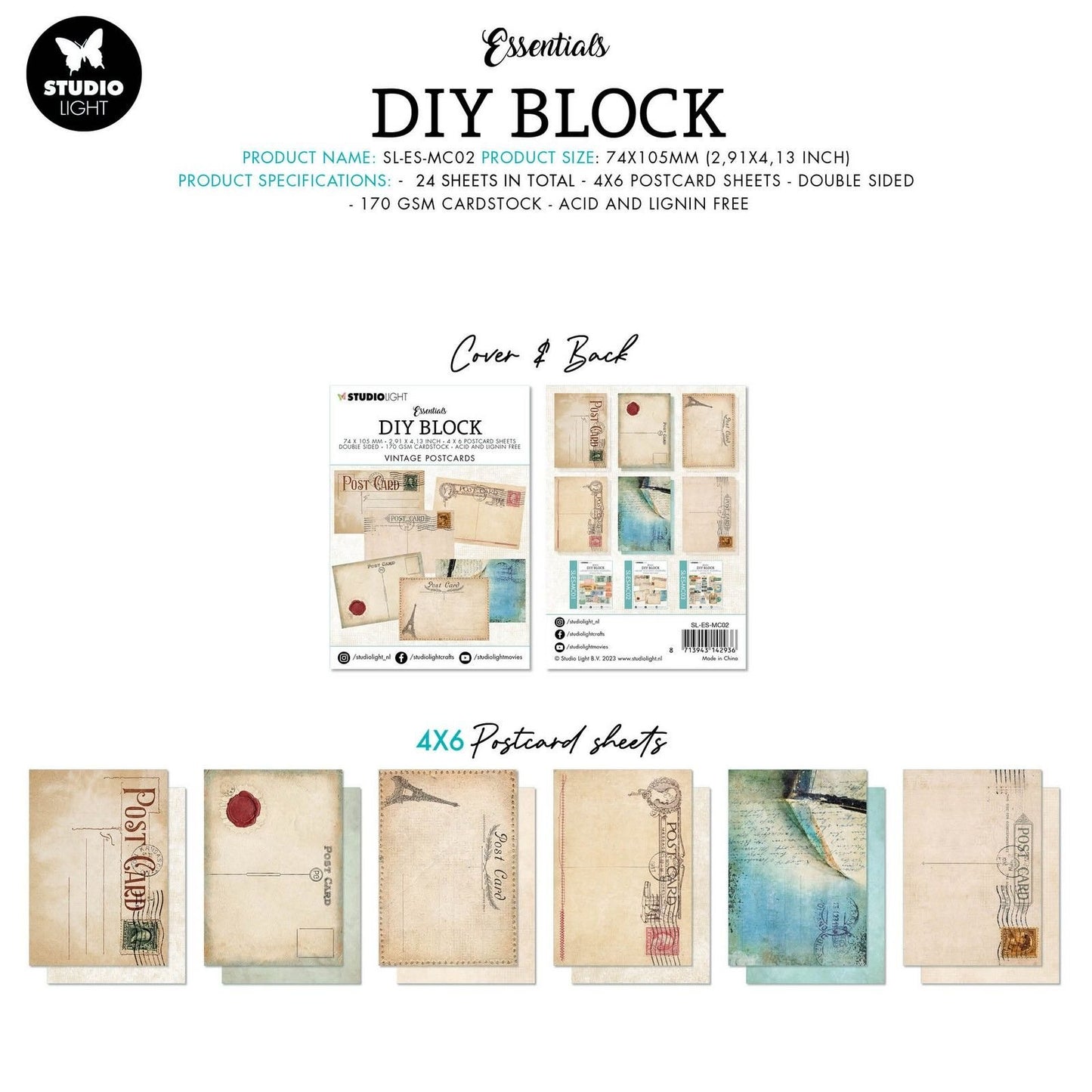 Studio Light Essentials MINI DIY Block “Vintage Postcards” MC02
