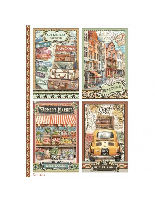 Papel arroz A4 Art of Travelling - Travelling Cards Stamperia