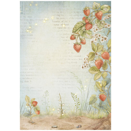 Papel arroz A4 DFSA41014 Strawberries Stamperia