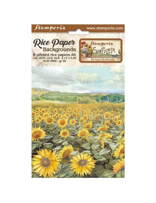 Papel de arroz A6 Sunflower Art Pack Backgrounds (8UD) Stamperia
